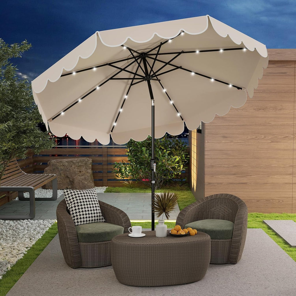 Nine Foot Solar Powered Patio Umbrella With Bright LEDs