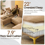 Khaki One Hundred Inch U Shaped Chenille Luxurious Couch