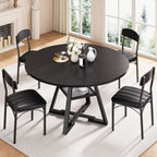 Round Circular Dining Table Set Black Diameter47Inches