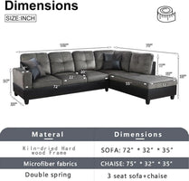 Two Piece L Shape Sectional Sofa Set With Chaise In Taupe Microfiber Right Hand Facing Living Room Furniture