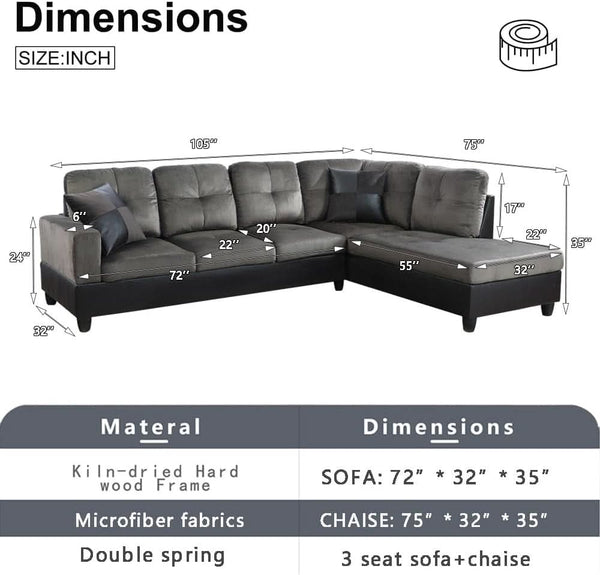 Two Piece L Shape Sectional Sofa Set With Chaise In Taupe Microfiber Right Hand Facing Living Room Furniture