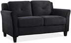 2 Piece Living Room Sofa And Loveseat Set In Black Microfiber Upholstery With 67.3 Inch Total Seat Width
