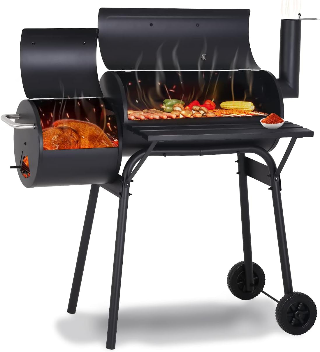 Charcoal Offset Smoker Grill With Stainless Steel Wheels