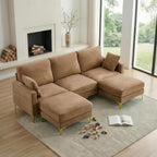 Khaki One Hundred Inch U Shaped Chenille Luxurious Couch