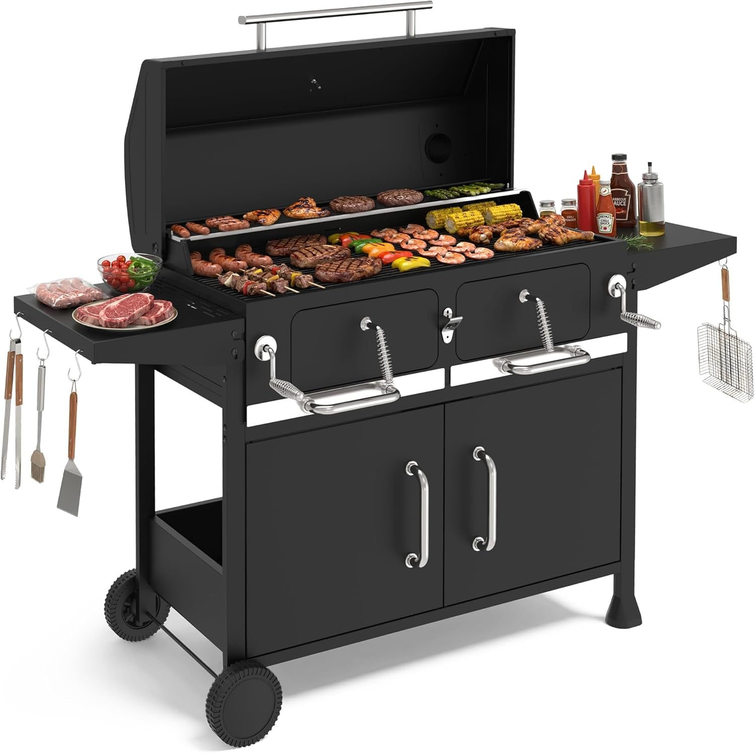 36 Inch Charcoal Fueled Industrial Grill Dual Zone Smoker
