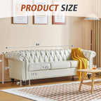 3 Piece Living Room Set Chesterfield Faux Leather Sofa Loveseat Chair White With Scroll Arms And Nailhead