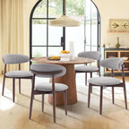 Wooden Dining Chairs Set Of 6 With Light Grey Upholstery