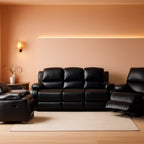 Bonded Leather Reclining Glider Sofa Set Black 3 Piece