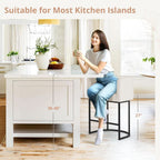 27 Inch Counter Height Bar Stools Set Of 2 With Backrest And Armrests Beige Linen Upholstery Black Metal Frames