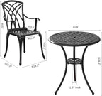 Outdoor Cast Aluminum Bistro Set 3 Piece Table And 2 Chairs Black