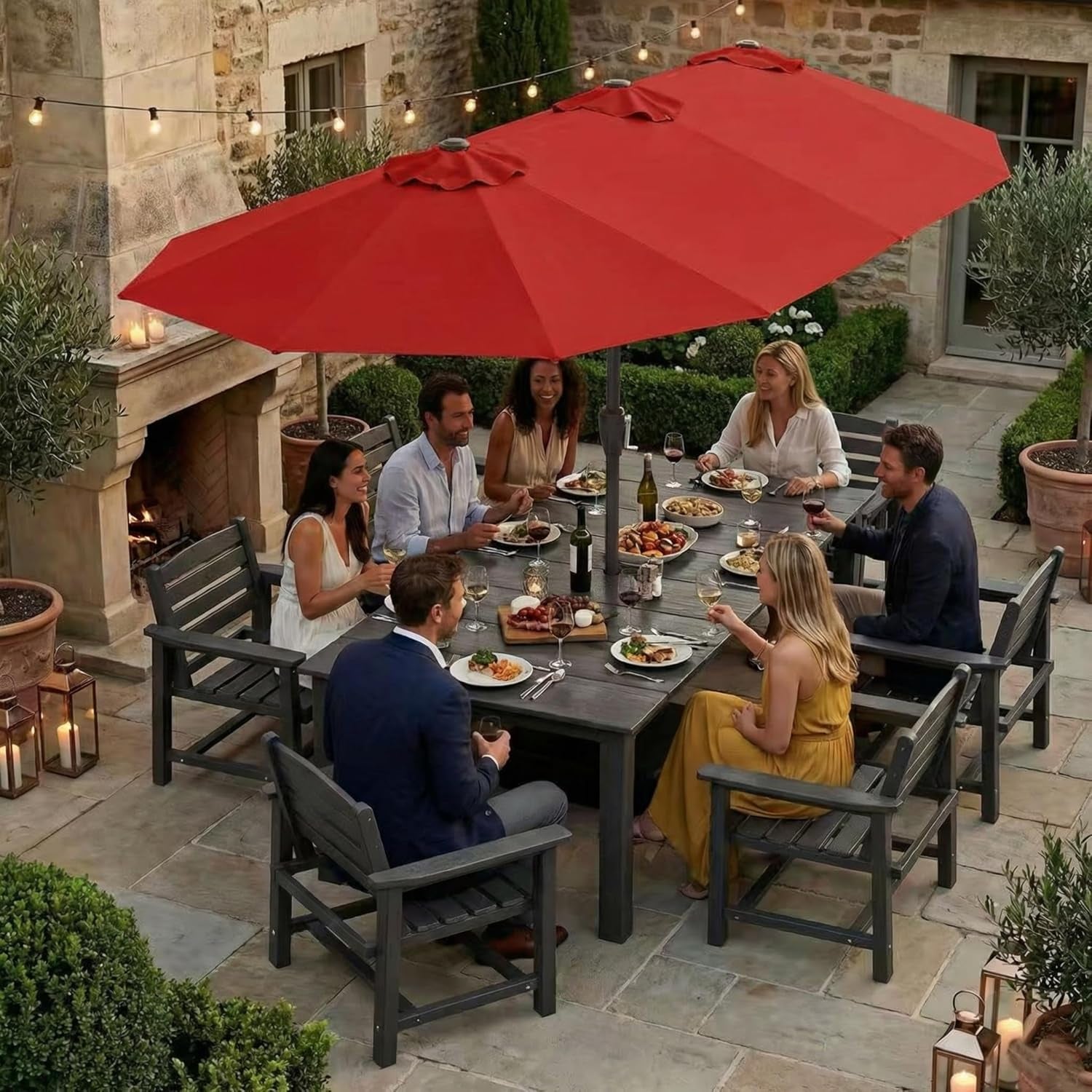 13Ft Patio Umbrella Red Weatherproof Reinforced Rib
