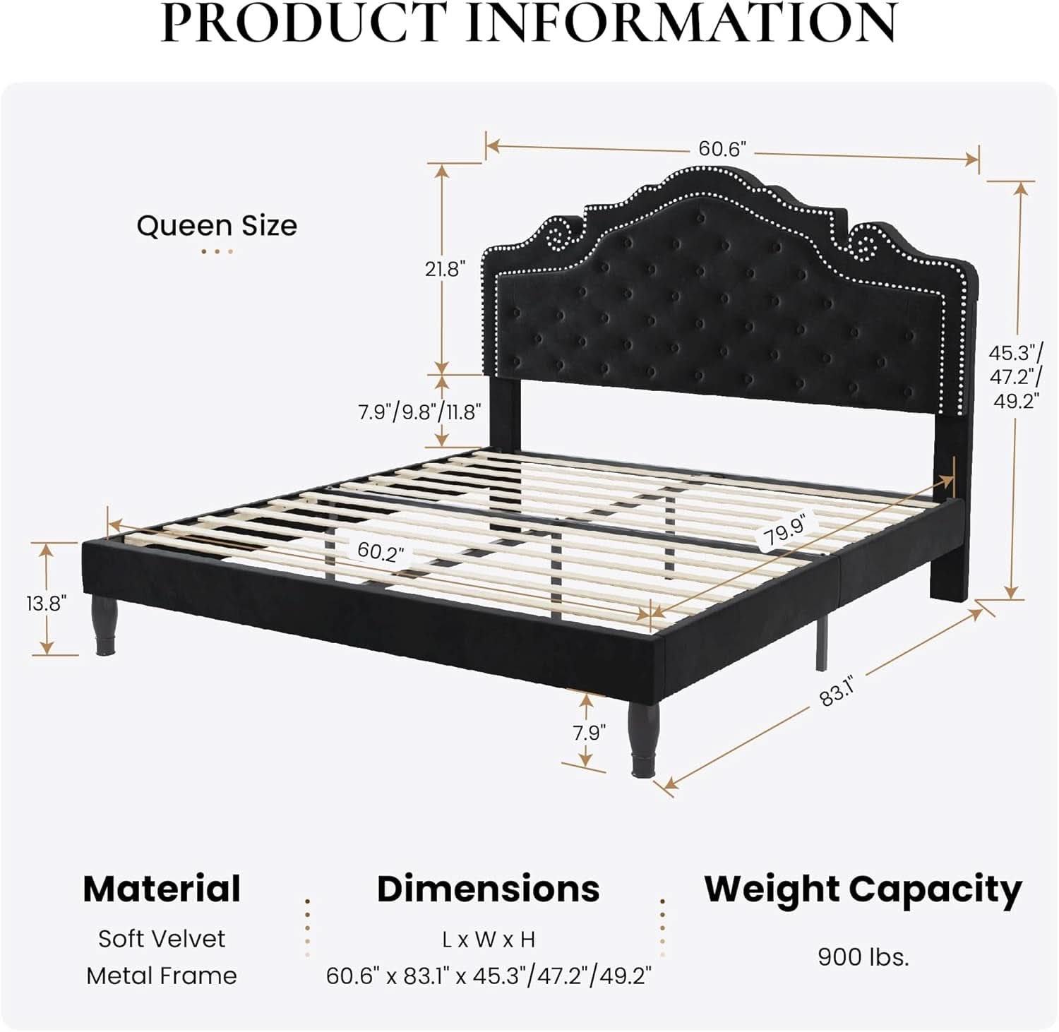 Queen Bed Frame With Adjustable Headboard BlackVelvet