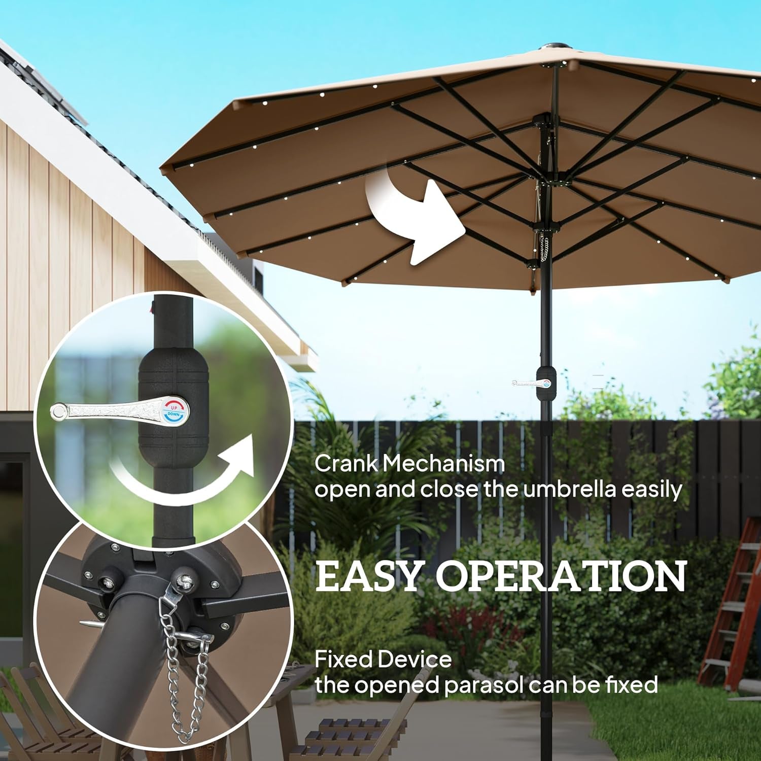 14.4Ft Double Sided Outdoor Umbrella With Lighting