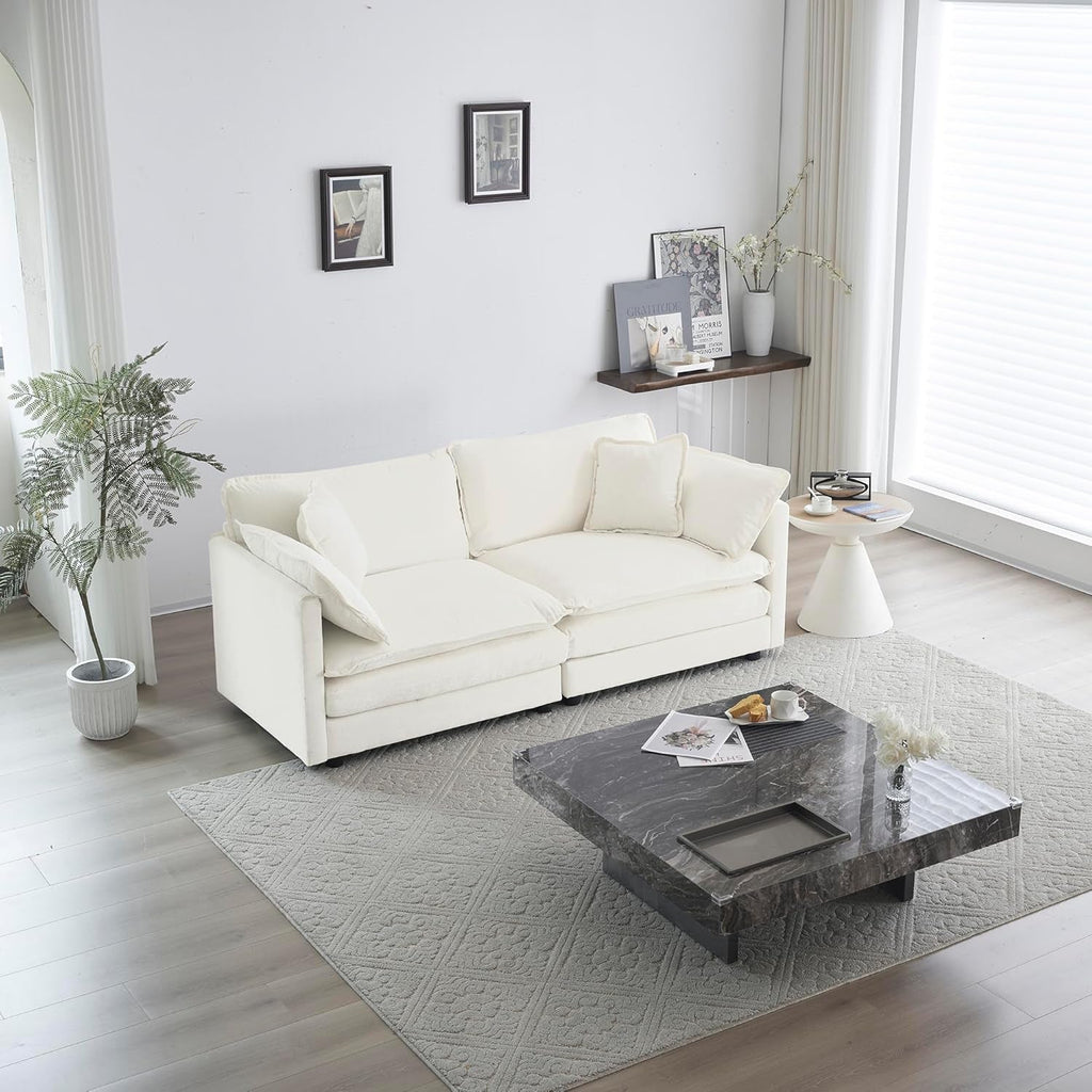 White Chenille Two Seater Upholstered Cozy Loveseat