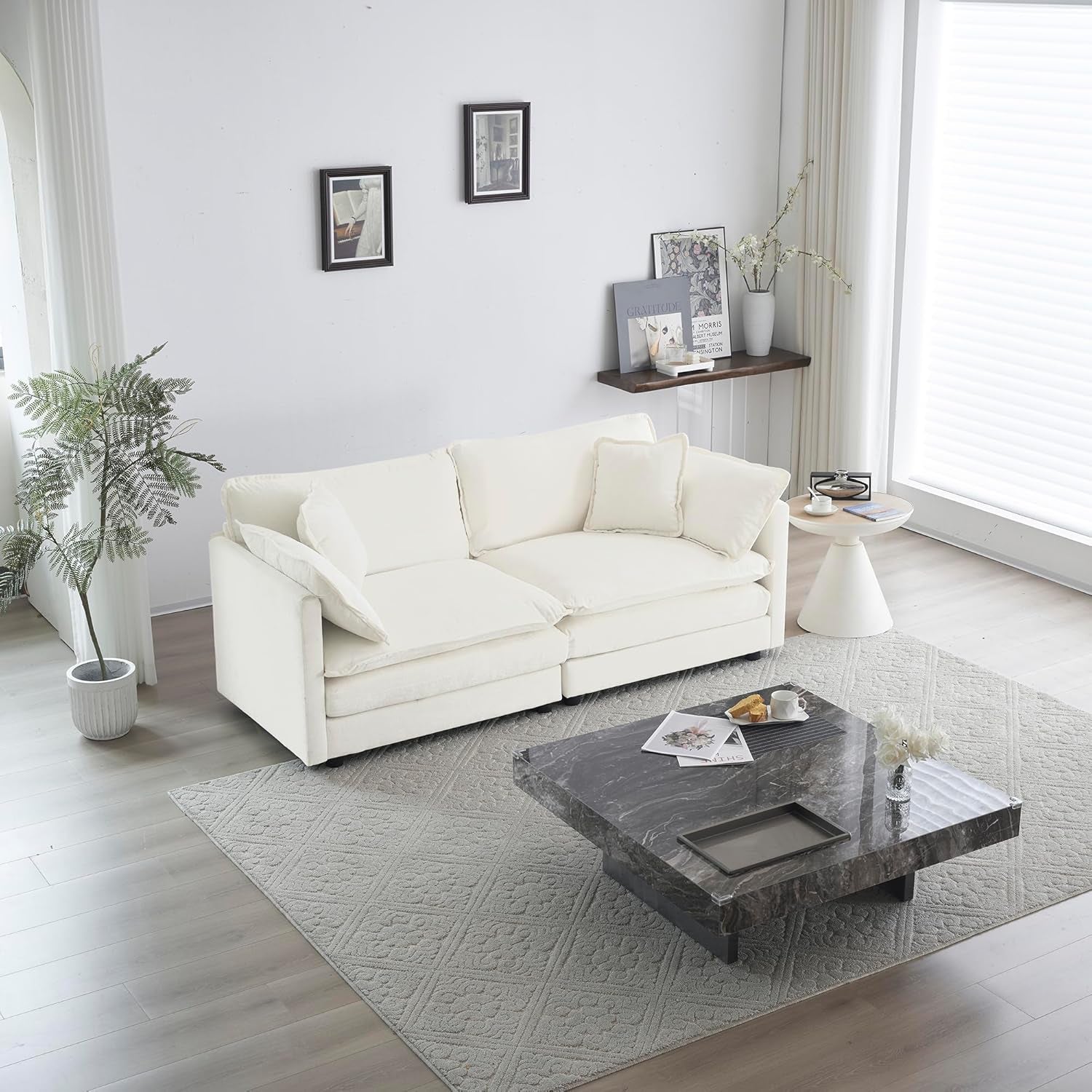 White Chenille Two Seater Upholstered Cozy Loveseat