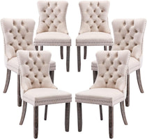 Velvet Dining Chairs Set of 6, Tufted Dining Room Chairs with Button Back, Nailhead Trim, Upholstered Dining Chairs for Kitchen, Bedroom, Restaurant (Beige)