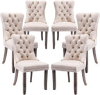 Velvet Dining Chairs Set of 6, Tufted Dining Room Chairs with Button Back, Nailhead Trim, Upholstered Dining Chairs for Kitchen, Bedroom, Restaurant (Beige)