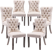 Velvet Dining Chairs Set of 6, Tufted Dining Room Chairs with Button Back, Nailhead Trim, Upholstered Dining Chairs for Kitchen, Bedroom, Restaurant (Beige)
