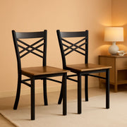 2 Pack HERCULES Series Black X Back Metal Dining Chairs With Cherry Wood Seats For Home Or Commercial Use