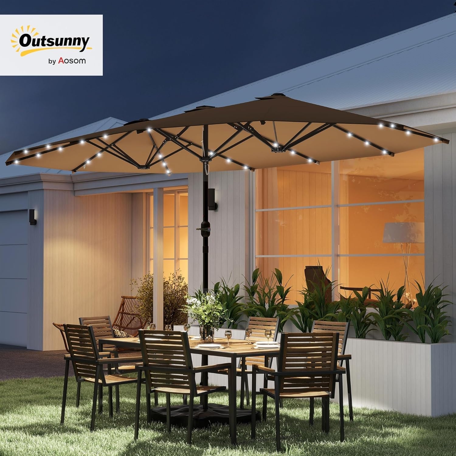 14.4Ft Double Sided Outdoor Umbrella With Lighting