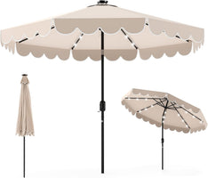 Nine Foot Solar Powered Patio Umbrella With Bright LEDs