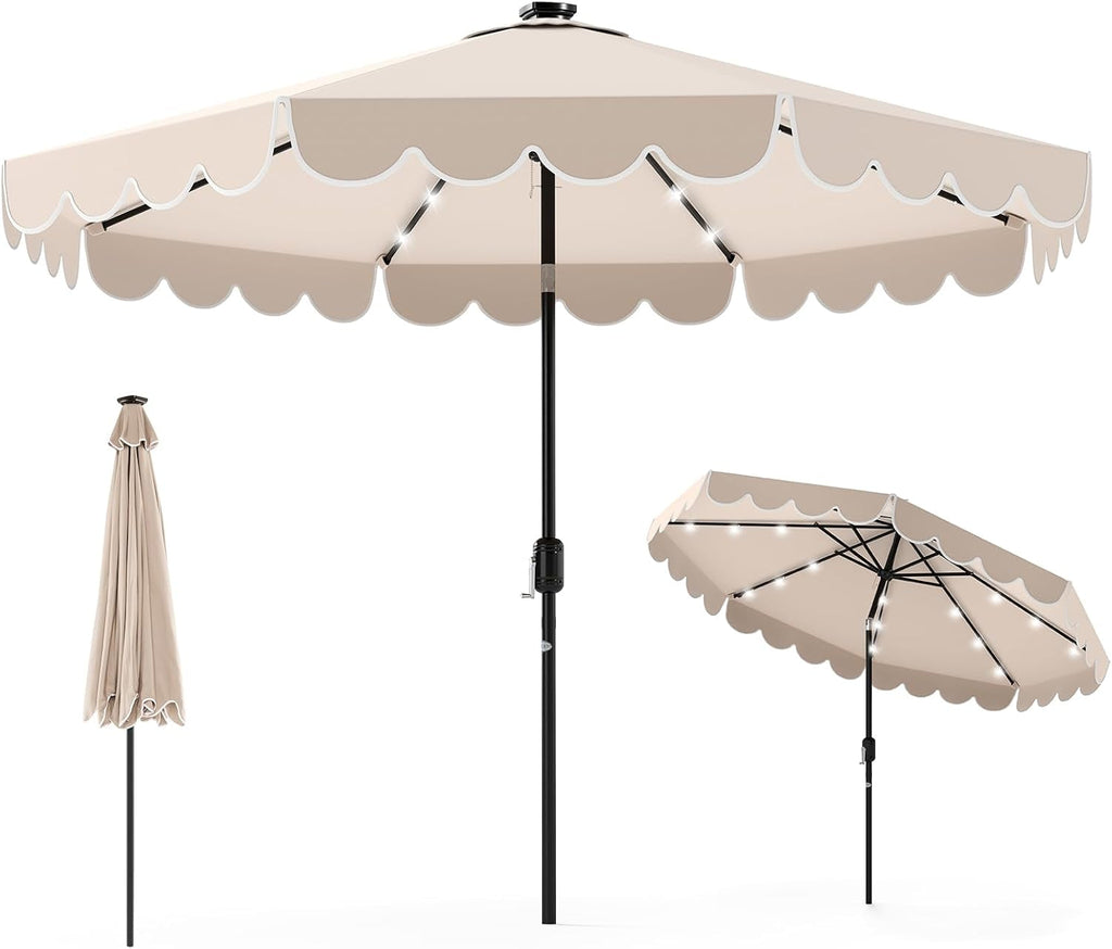 Nine Foot Solar Powered Patio Umbrella With Bright LEDs