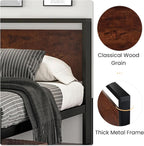14 Inch King Size Metal Platform Bed Frame with Wooden Headboard and Footboard, Mattress Foundation, No Box Spring Needed, Large under Bed Storage, Mahogany