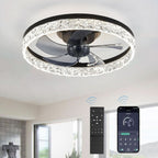 20 Inch Black Ceiling Fan With Lights And Remote, Dimmable, Flush Mount, Stepless Color Temperature, 6 Speeds