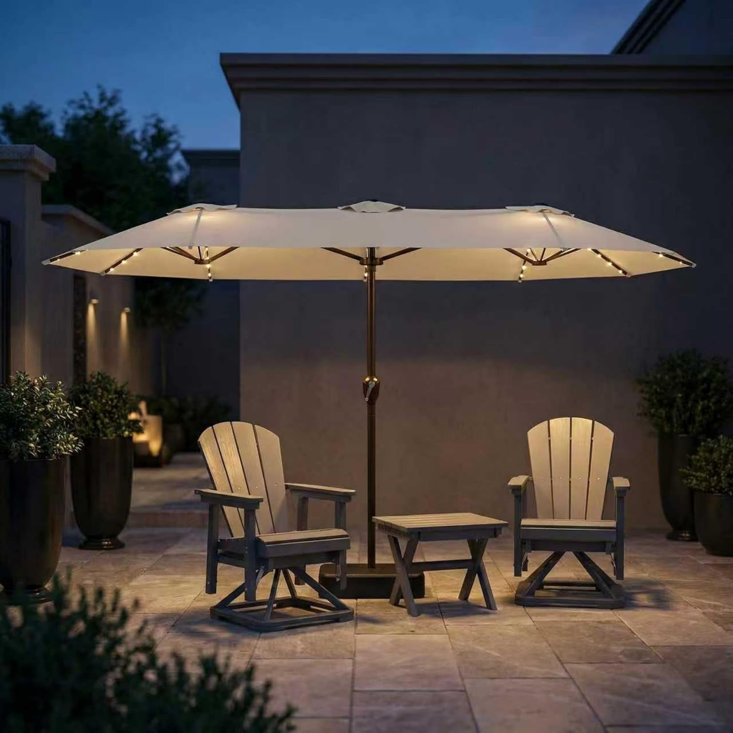 15 Foot Extra Large All Weather Patio Umbrella With Solar Lights