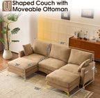 Khaki One Hundred Inch U Shaped Chenille Luxurious Couch