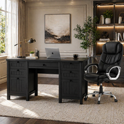 62" Executive Desk & Ergonomic Office Chair Set with Drawers, Cabinet Storage & Adjustable Swivel Chair Black