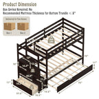 Twin Over Twin Bunk Bed with Storage Shelf and Drawer-Dark Brown