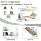 Twin Over Twin Bunk Bed with Storage Shelf and Drawer-Dark Brown