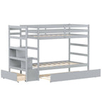 Twin Over Twin Bunk Bed with Storage Shelf and Drawer-Dark Brown