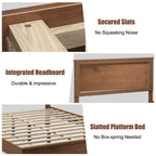 Queen Size Bed Frame Platform Slat High Headboard Bedroom with Rubber Wood Leg-Black