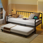 Adjustable Metal Twin Size Daybed with Charging Station and LED Light-Black