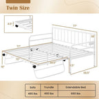 Adjustable Metal Twin Size Daybed with Charging Station and LED Light-Black