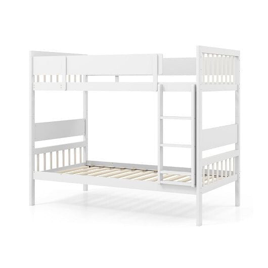 Twin Over Twin Bunk Bed with Ladder and Full-length Guardrails-Natural