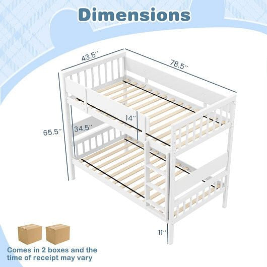 Twin Over Twin Bunk Bed with Ladder and Full-length Guardrails-Natural