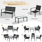 4 PCS Patio Furniture Set Sofa Coffee Table Steel Frame Garden-Gray