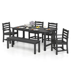 6 Pieces Patio Dining Bench Set Outdoor HDPE Weather Resistant Table and Chairs Set-Grey