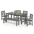 6 Pieces Patio Dining Bench Set Outdoor HDPE Weather Resistant Table and Chairs Set-Grey