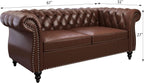3 Piece Chesterfield Leather Living Room Set Sofa Loveseat Chair Dark Brown with Scroll Arms and Nailhead