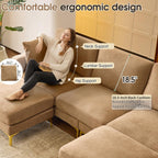 Khaki One Hundred Inch U Shaped Chenille Luxurious Couch