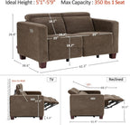62.2 Inch Wall Hugger Power Loveseat Recliner with Adjustable Headrest and USB Ports in Coffee Fabric