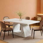 63 Inch White Faux Marble Dining Table Rectangular