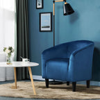 Pagoda Blue Velvet Club Chair With Curved Armrests