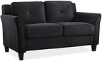 2 Piece Living Room Sofa And Loveseat Set In Black Microfiber Upholstery With 67.3 Inch Total Seat Width