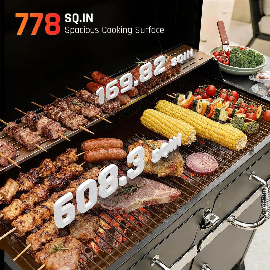 36 Inch Charcoal Fueled Industrial Grill Dual Zone Smoker