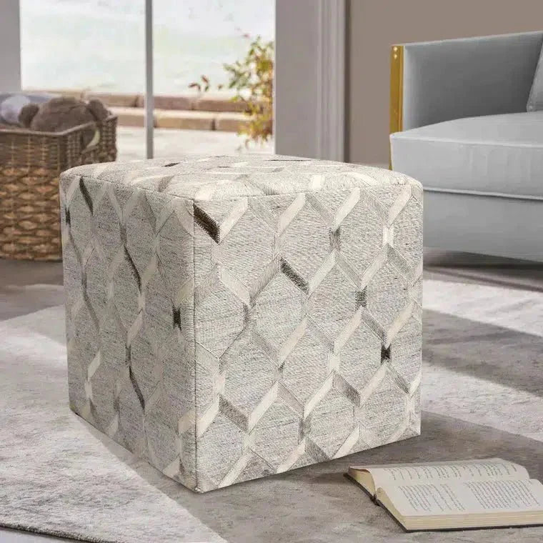 Canvello Galaxy Cowhide & Sari Silk Pouf Ottoman